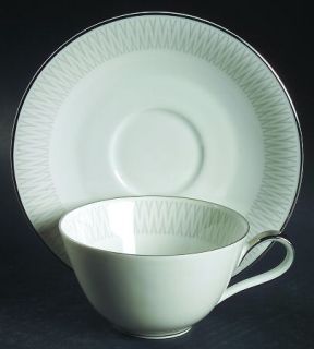 Heinrich   H&C Monarch Flat Cup & Saucer Set, Fine China Dinnerware   Gray Zig Z