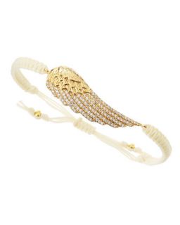 CZ Wing Charm Silk Cord Bracelet, Ivory