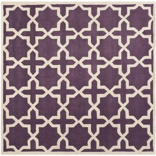 Handmade Moroccan Purple Cross Pattern Wool Rug (7 Square)