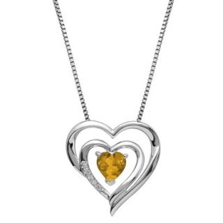 Sterling Silver Double Framed Citrine with White Topaz Accent Heart Pendant  