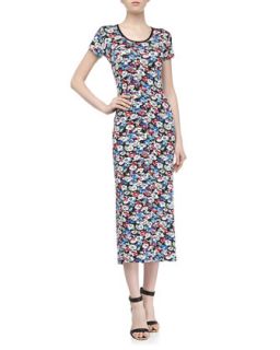 Short Sleeve Floral Print Jersey Maxi Dress, Black/Floral