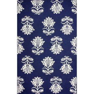 Nuloom Flatweave Floral Navy Wool Rug (76 X 96)