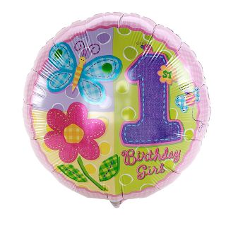 Hugs Stitches Girls 1st Birthday Foil Balloon