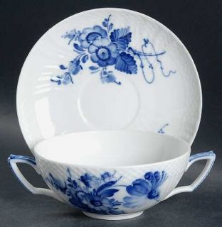 Royal Copenhagen Blue Flowers Braided Flat Cream Soup Bowl & Saucer Set, Fine Ch