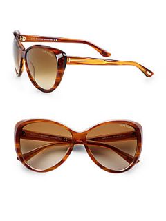 Tom Ford Eyewear Malin Beveled Plastic Oversized Sunglasses/Brown   Brown