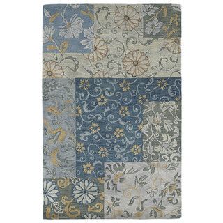 Euphoria Patchwork Blue Tufted Wool Rug (96 X 130)