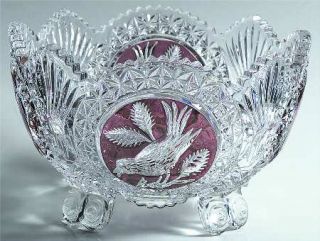 Hofbauer Byrdes Collection Ruby (The) 4 Toed Footed Bowl   Pressed, Cut Bird, Ru
